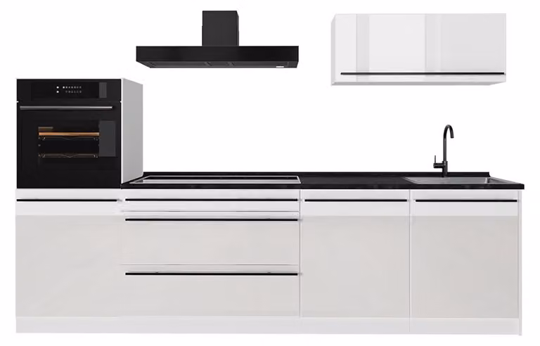 Cucina componibile Vicco R-Line Bianco lucido/Bianco 280 cm piano di lavoro Antracite, Model 66505