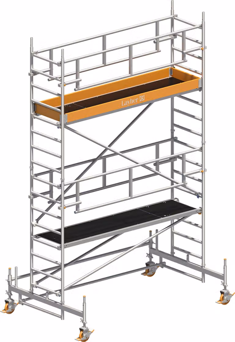 Ponteggio mobile Layher Uni Standard P2 Safety Plus con doppia ringhiera 5,35 m AH