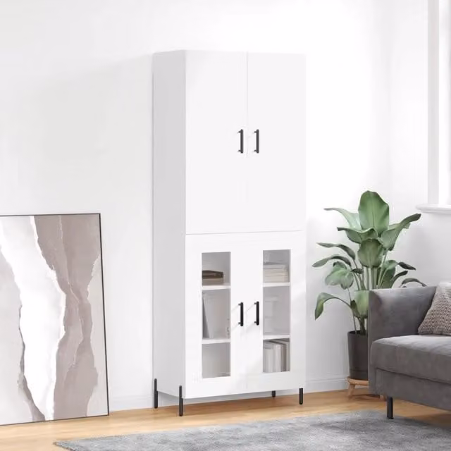 Credenza moderna bianca vidaXL in legno e metallo L: 69,5 cm, P: 34 cm, H: 180 cm