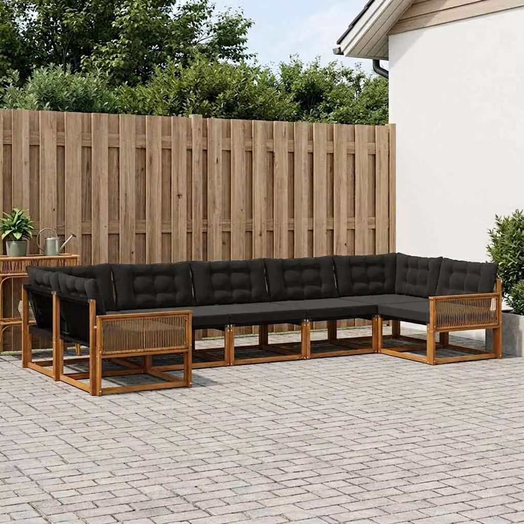 Set di divani da esterno vidaXL 7 pz in legno di acacia e textilene, colore marrone e nero