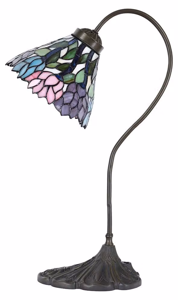 Lampada da tavolo Clayre & Eef, stile Tiffany, diametro 20 cm, altezza 51 cm, attacco E14, max 1x40W, colore viola, materiale: metallo