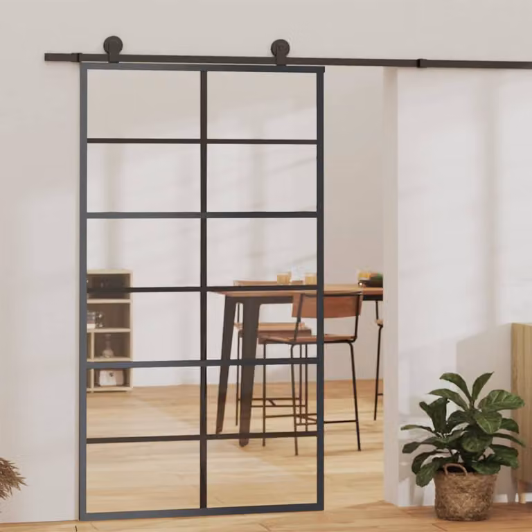 Porta Scorrevole in Vetro ESG e Alluminio vidaXL, Colore Nero, L 102 cm x H 205 cm
