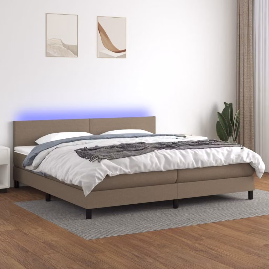 Maison Exclusive - Letto a Molle Materasso e LED tortora 200x200cm in Tessuto