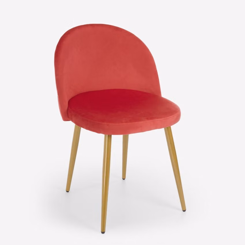 Sedia moderna poltrona velluto cucina sala da pranzo soggiorno gambe dorate Bert - Rosso