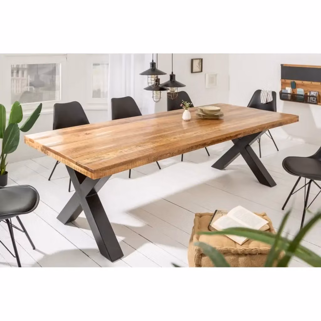Tavolo da pranzo rettangolare Meublorama in legno di mango e metallo marrone stile industriale – 2