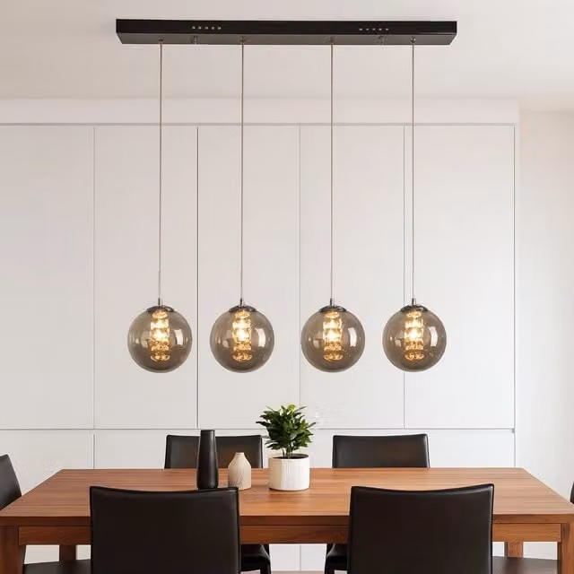 ZMH Lampada a sospensione moderna in vetro e metallo con LED, colore grigio e cromo, regolabile in altezza – 1