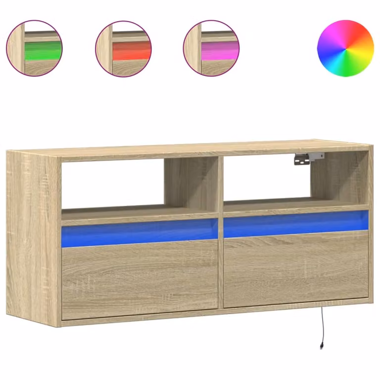 Mobile TV a Parete con Luci LED Rovere Sonoma 100x31x45 cm
