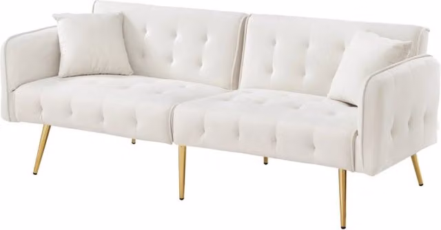 Divano Letto 2 Posti Multifunzionale con Schienale Regolabile e Braccioli a Più Posizioni, Rivestimento in Velluto, Area Letto 215x81,5 cm