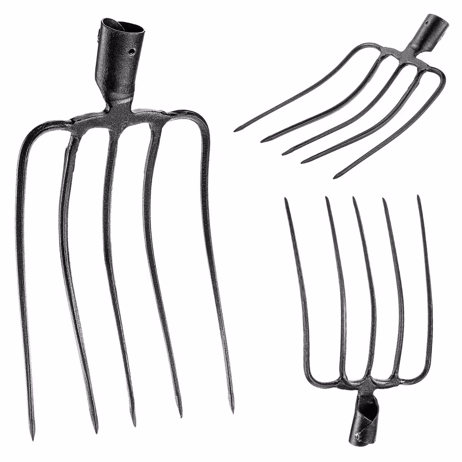 KADAX forcone da pietra senza manico, forcone da patata in acciaio, forcone da rapa, forcone a filo, forcone da patata, forcone da vanga, forcone da letame, forcone da scavo (nero a 5 rebbi)