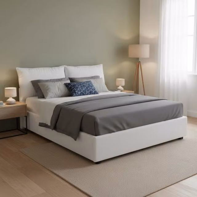 Letto Matrimoniale Aris Talamo Italia Bianco con Contenitore a Alzata e Struttura Imbottita L/P: 160 x 200 cm – 1