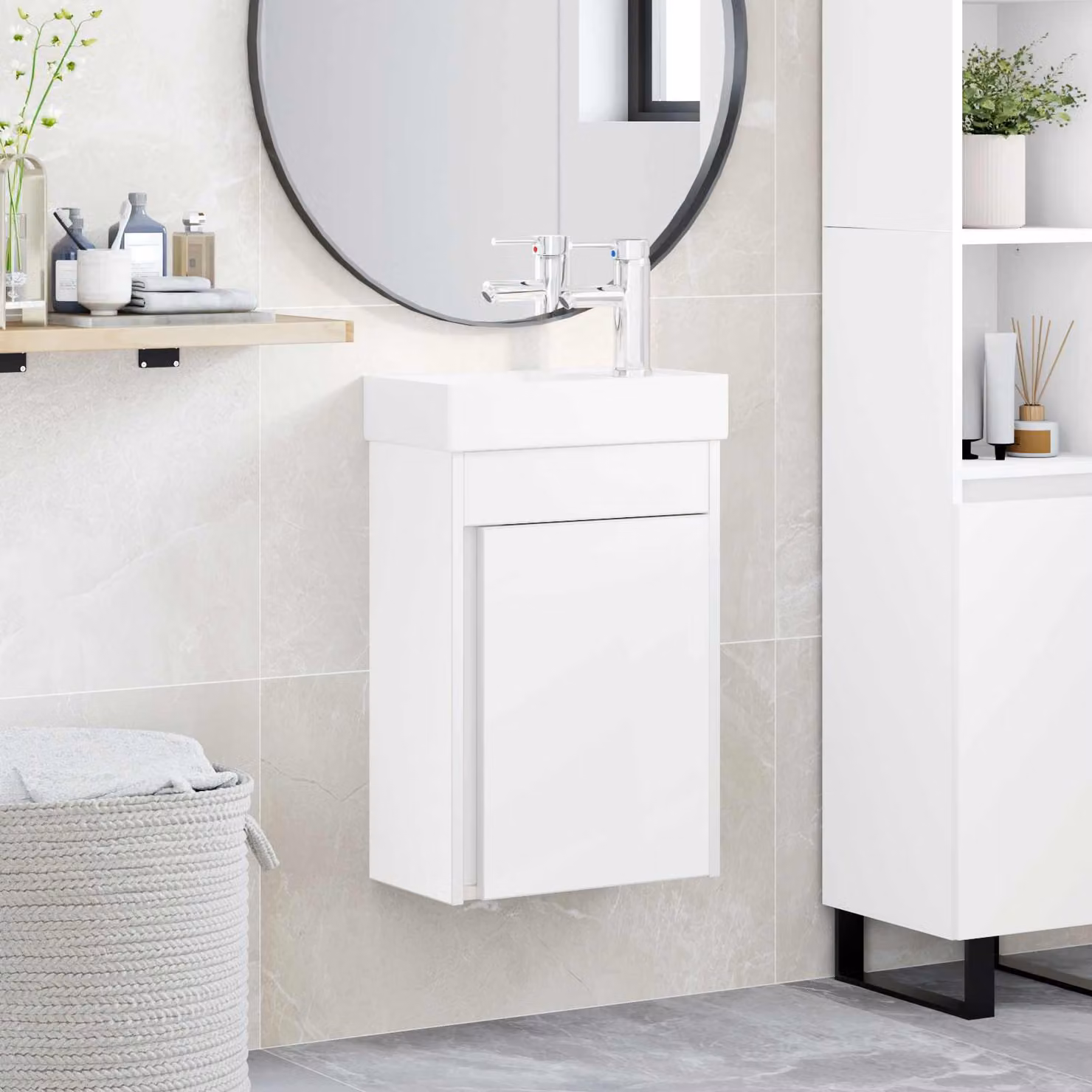 Mobile bagno vidaXL con rubinetto Bianco, L: 40,5 cm, P: 22,5 cm, H: 62 cm