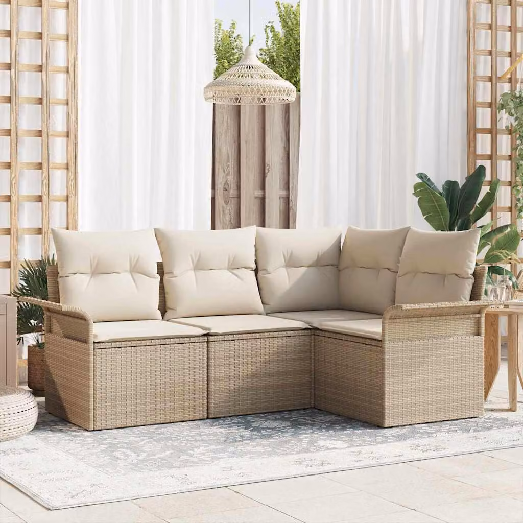 Maison Exclusive - Set Divano da Giardino con archiviazione 4 pcs Beige polyrattan