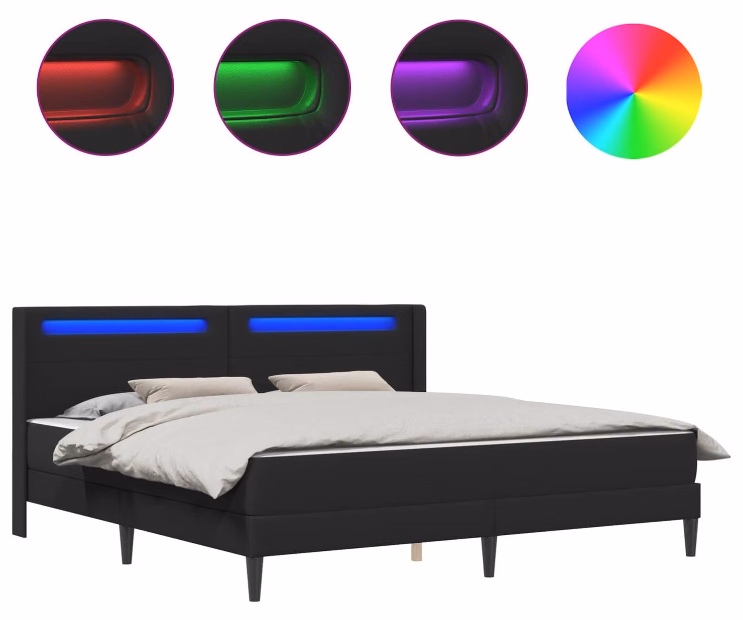 Struttura letto con strisce luminose a LED, nera, 180 x 200 cm, in ecopelle