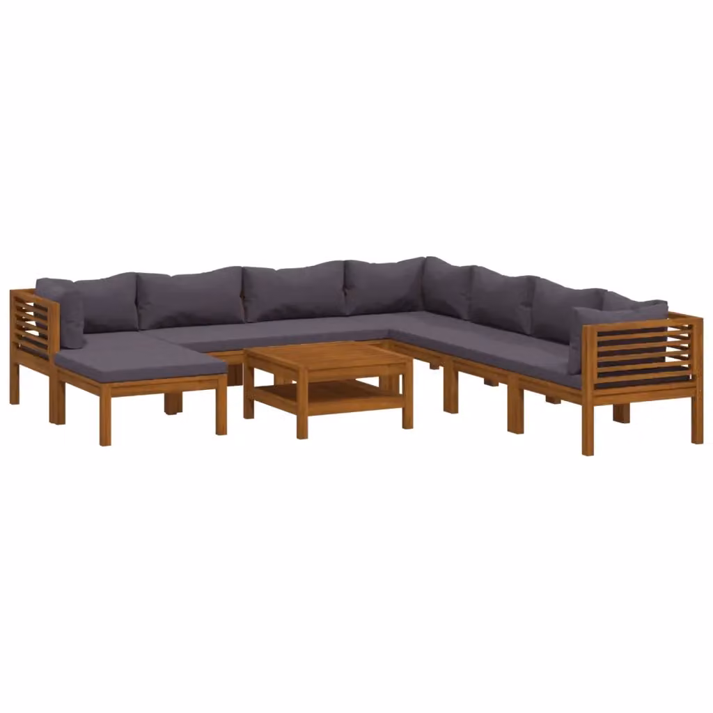 Set di Divani da Giardino vidaXL in Legno di Acacia con Cuscini Grigi 9 Pezzi – 2