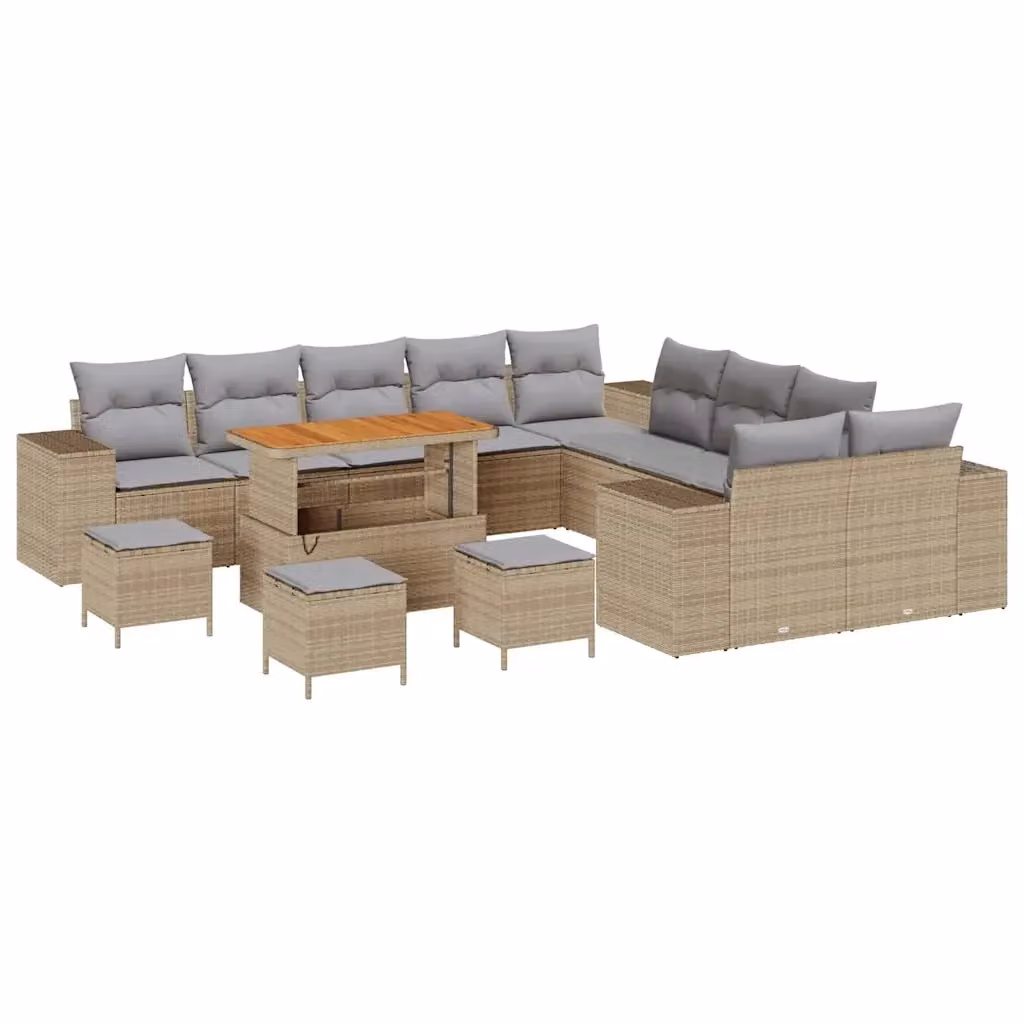 Set Divano da Giardino vidaXL 14 Pezzi in Polyrattan Beige e Grigio con Tavolino e Pouf – 2
