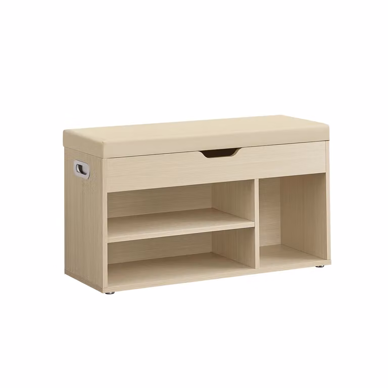 Panca Scarpiera Contenitore con Cuscino Imbottito, Beige Naturale / 80l cm