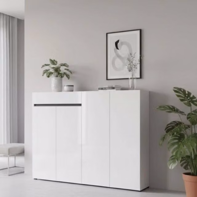 Scarpiera Moderna DMORA con Ante Soft Close, Disponibile in Bianco o Antracite, L/P/H: 160 x 34 x 115 cm – 1