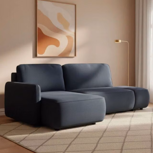 Divano Letto Rezno DMORA con Penisola Contenitore, Forma a L, Blu, L/P/H: 229 x 148 cm – 1