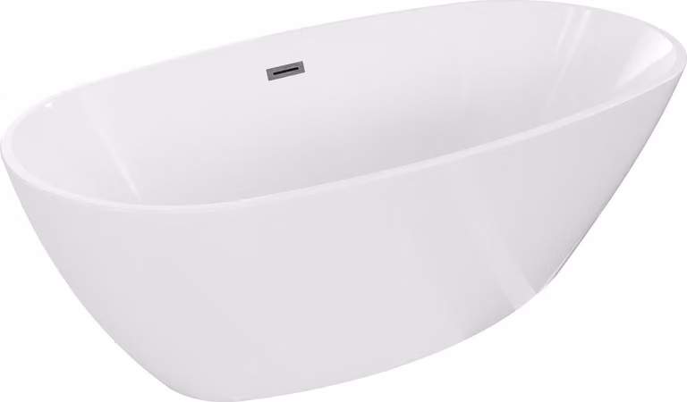 Mexen Eris vasca da bagno indipendente 180 x 80 cm, bianca, troppopieno gun gray spazzolato - 53441808000-66