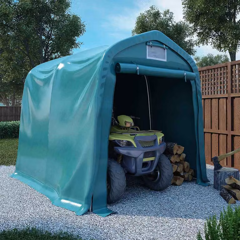 vidaXL Carport Tenda Garage in PVC e Acciaio Zincato Verde L: 240 cm, P: 200 cm, H: 160 cm
