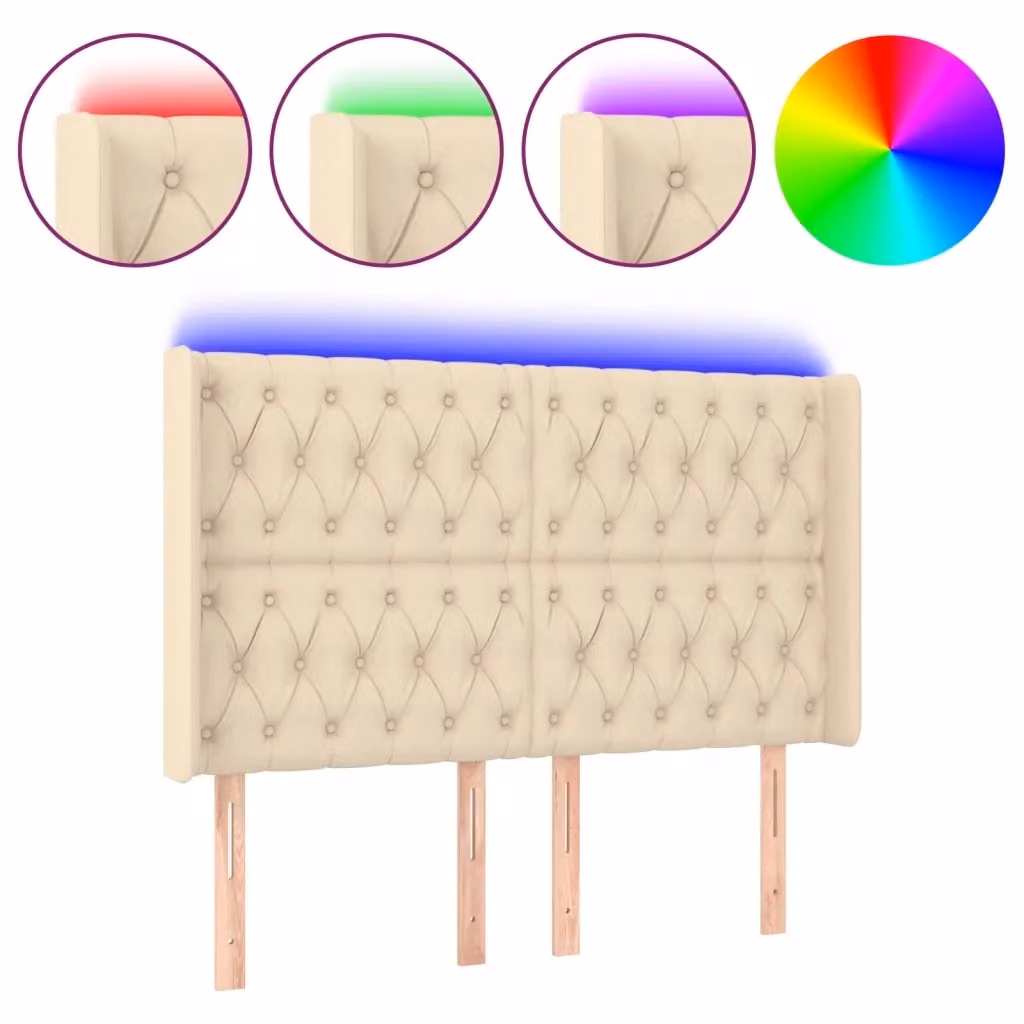 Testiera con LED e porta USB vidaXL in tessuto beige, L: 163 cm, P: 16 cm, H: 118-128 cm – 2