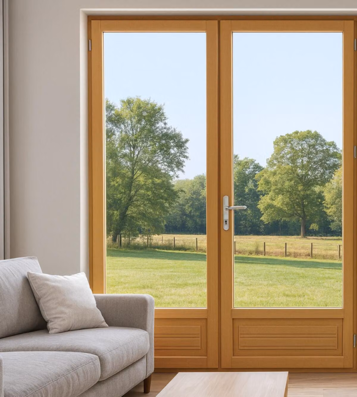 Porta finestra in legno a 2 ante H225 x L100 cm con cornice GD MENUISERIES
