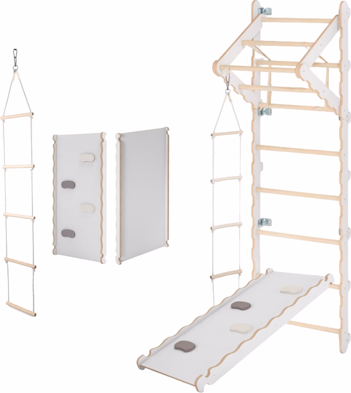 MAMOI® Spalliera svedese, Parete arrampicata per palestra bambini, Spalliera in legno naturale per uso interno, Parallele ginnastica artistica da casa