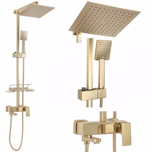Rea - Colonna Doccia Jack Brushed Gold Sistema Doccia In Ottone Per Bagno (Oro) 45x21,5x102cm