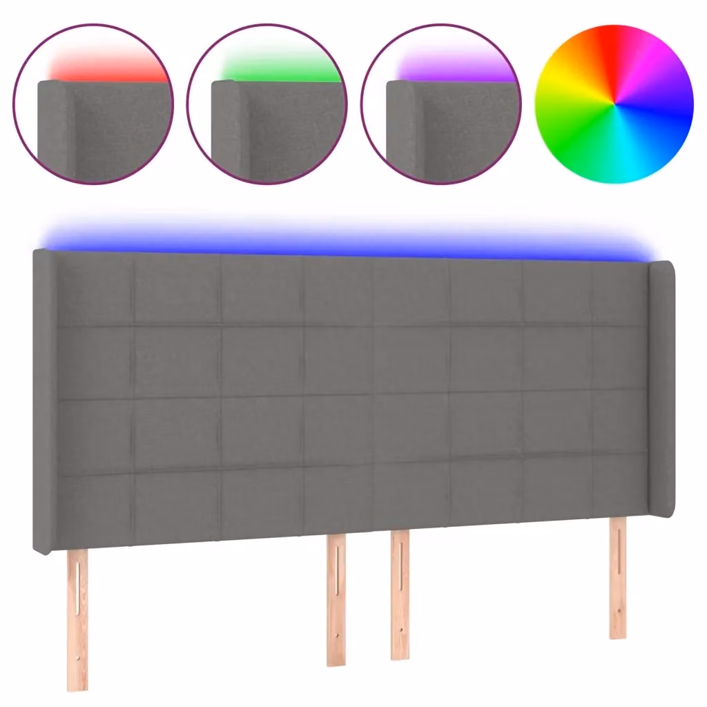 Testiera con LED e porta USB vidaXL in tessuto grigio, L: 203 cm, P: 16 cm, H: 118/128 cm – 2