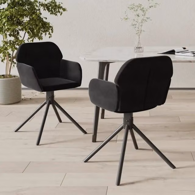 Set di 2 sedie da pranzo girevoli a 360 gradi vidaXL in velluto nero con struttura in metallo e MDF – 1