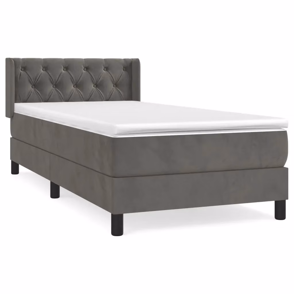 Letto con Giroletto a Molle e Materasso Ibrido vidaXL in Velluto Grigio e Bianco L/P/H: 80 x 200 x 83 cm – 2