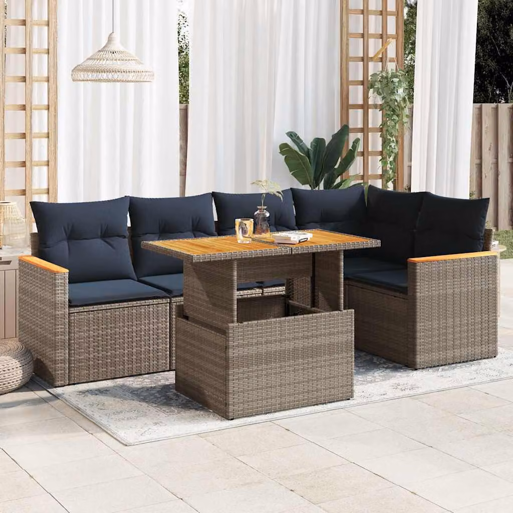 Maison Exclusive - Set Divano da Giardino 6 pz con Cuscini Grigio in Polyrattan