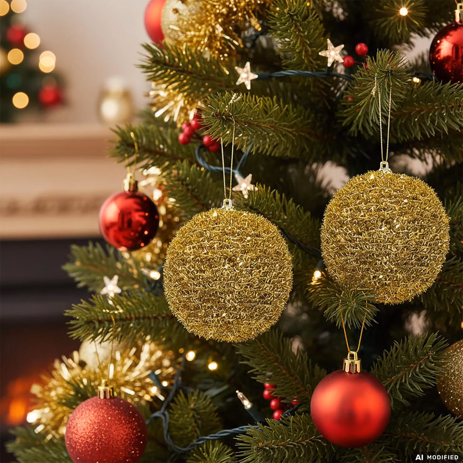 Set di 4 palline di Natale VESTIAMO CASA oro glitterate, diametro: 10 cm – 2