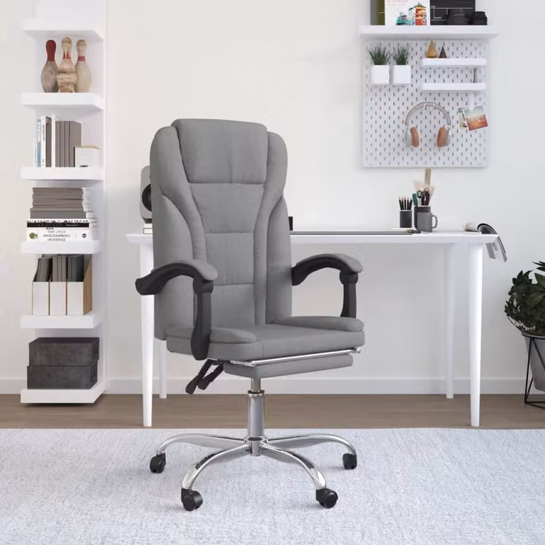 vidaXL Sedia da ufficio con funzione reclinabile in tessuto grigio chiaro - Sedia da ufficio con funzione reclinabile - Sedie da ufficio con funzione reclinabile - Sedia da ufficio con funzione relax - Sedia da scrivania