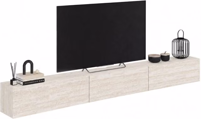 Mobile TV sospeso IDMarket ELIO con 3 ante, effetto travertino beige, L: 270 cm, P: 30 cm, H: 30 cm