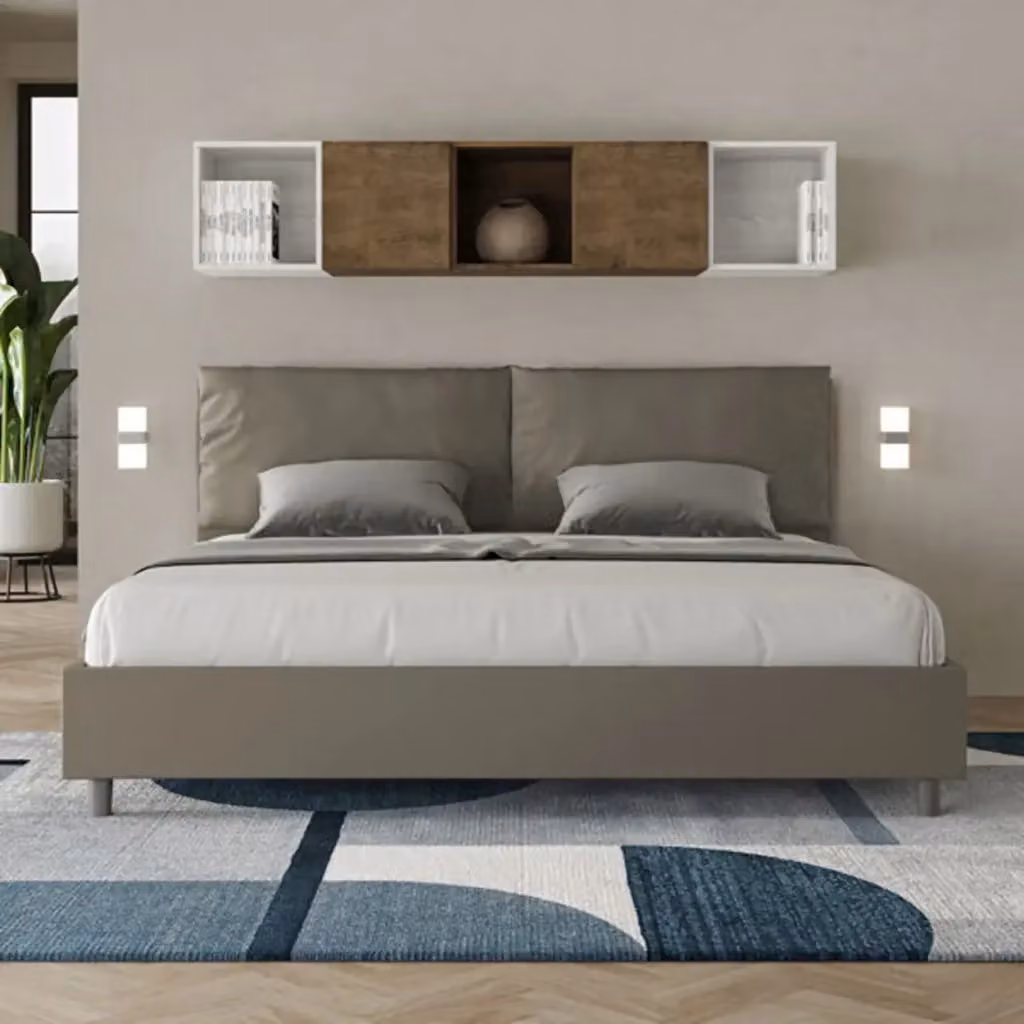 Letto matrimoniale king size con contenitore Antea Large Ityhome imbottito in similpelle color cappuccino L/P: 222 x 215 cm – 2