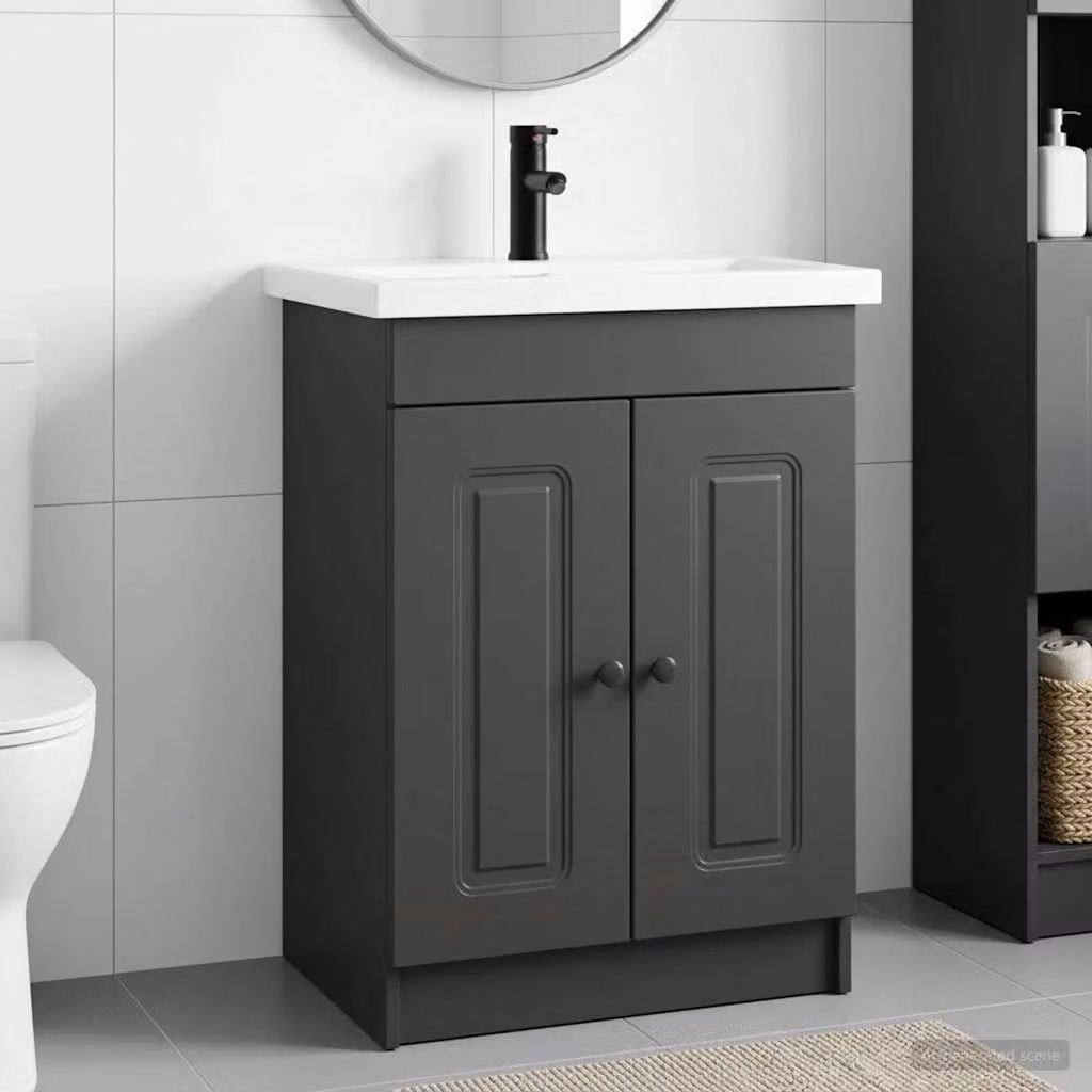 Set di mobili per il bagno moderno vidaXL in nero con ante a battente e ripiani interni, L: 78,5 cm, P: 37,5 cm, H: 81 cm