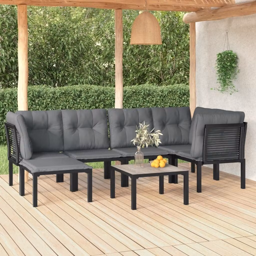 Maison Exclusive - Set Salotto da Giardino 7 pz Nero e Grigio in Polyrattan