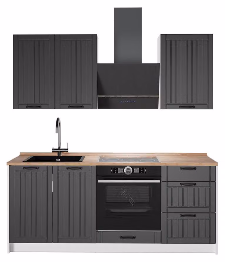 Cucina monoblocco Vicco Fame-Line Grigio scuro/Bianco 190 cm, PL Rovere, Model 64908