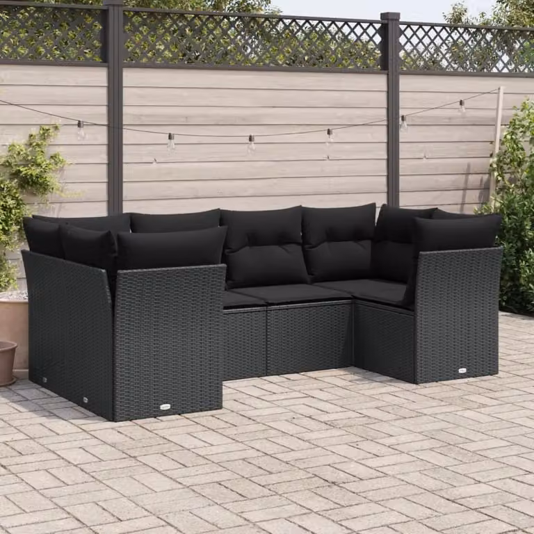Maison Exclusive - Set da giardino 6 pezzi con cuscini in polyrattan nero