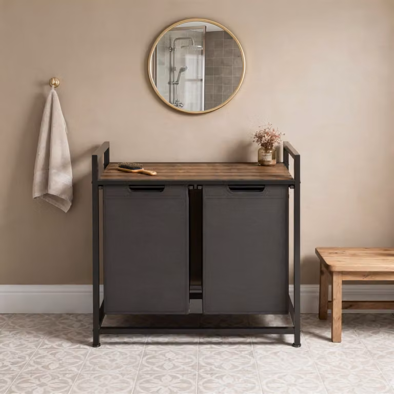 Cesto per biancheria con ripiano in stile industriale TecTake GmbH, nero e marrone, L: 34 cm, P: 74 cm, H: 72 cm