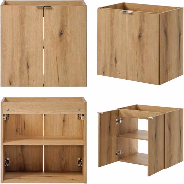 Set mobili da bagno contenitore con specchio effetto rovere 03_0009425
