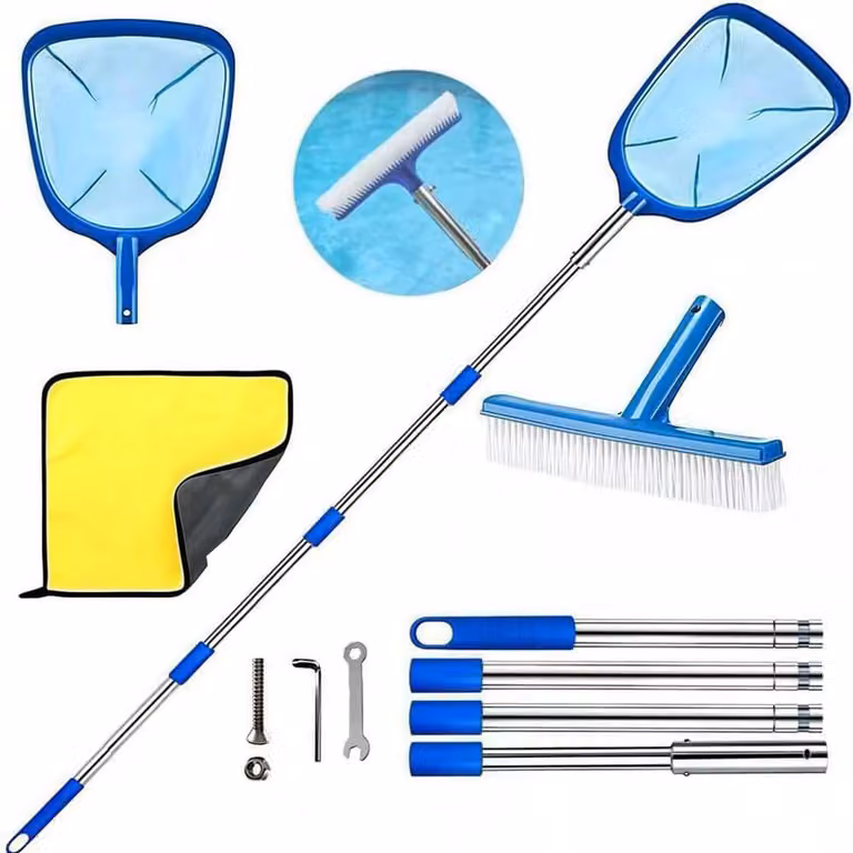 Retino per piscina con asta telescopica, set per la pulizia della piscina, ideale per piscine, stagni e vasche idromassaggio (185 cm)