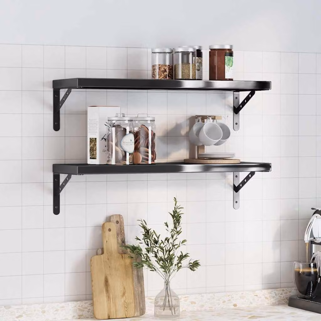 Set di 2 mensole da muro vidaXL in metallo nero opaco, L 75 cm x P 23,5 cm