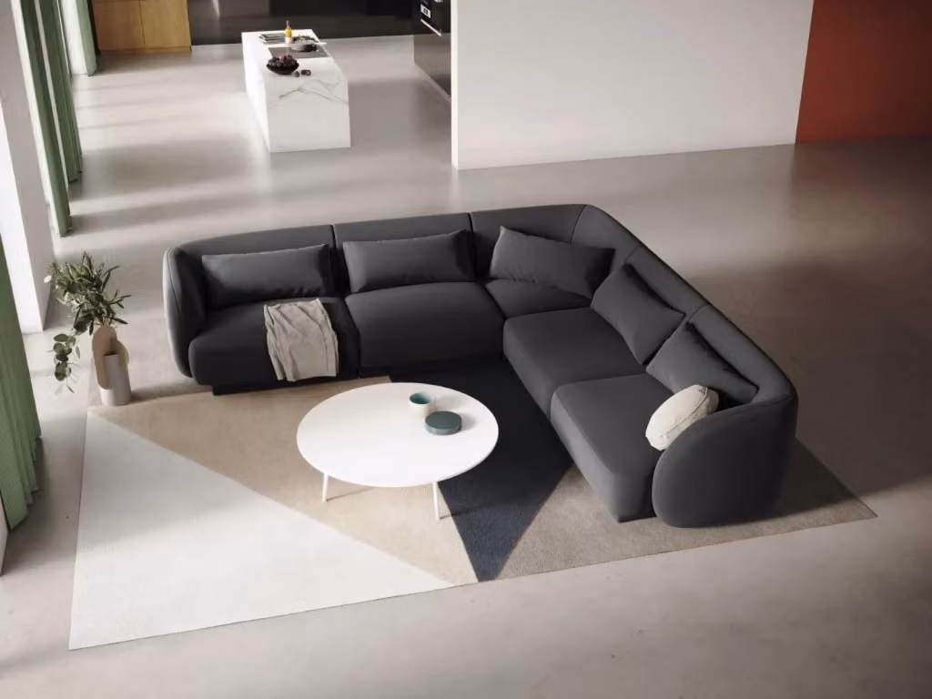 Divano angolare reversibile Tulum di Cosmopolitan Design in velluto grigio da 5 posti per il tuo soggiorno L/P/H: 255 x 141 x 70 cm – 2