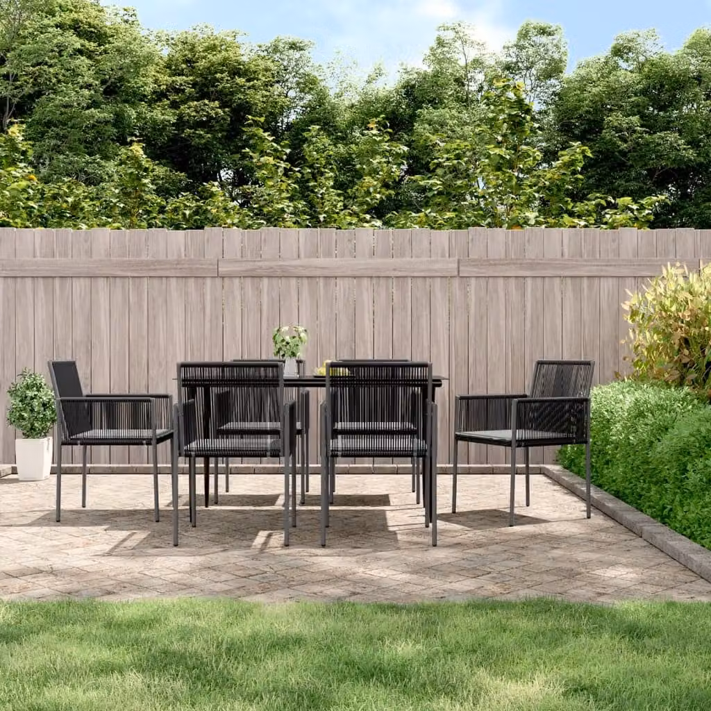 Set di 6 sedie da giardino vidaXL in polyrattan con cuscini, colore nero e grigio, L: 54 cm, P: 60,5 cm, H: 83,5 cm