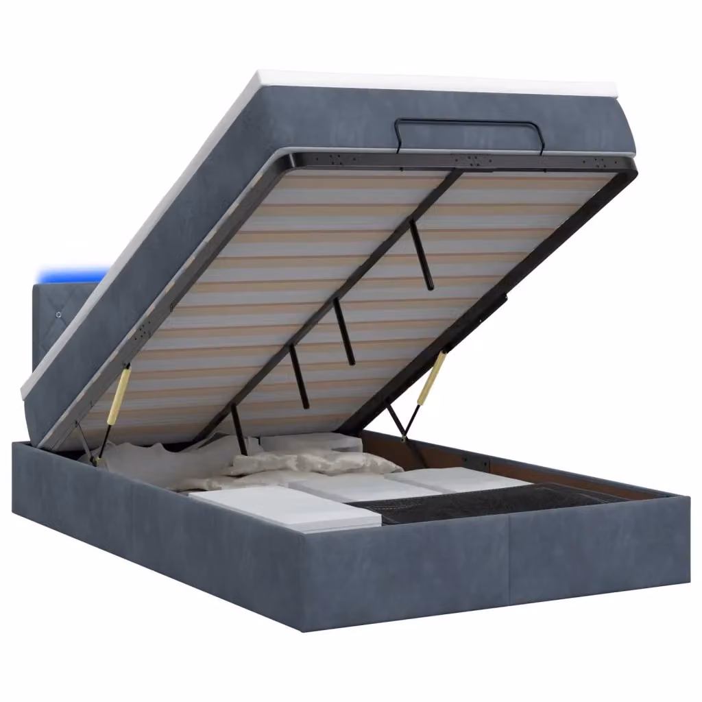 Letto Ottomano Moderno vidaXL con Materasso Ibrido e Illuminazione LED Sotto il Letto, Grigio e Bianco, L/P/H: 120 x 200 x 88 cm – 2