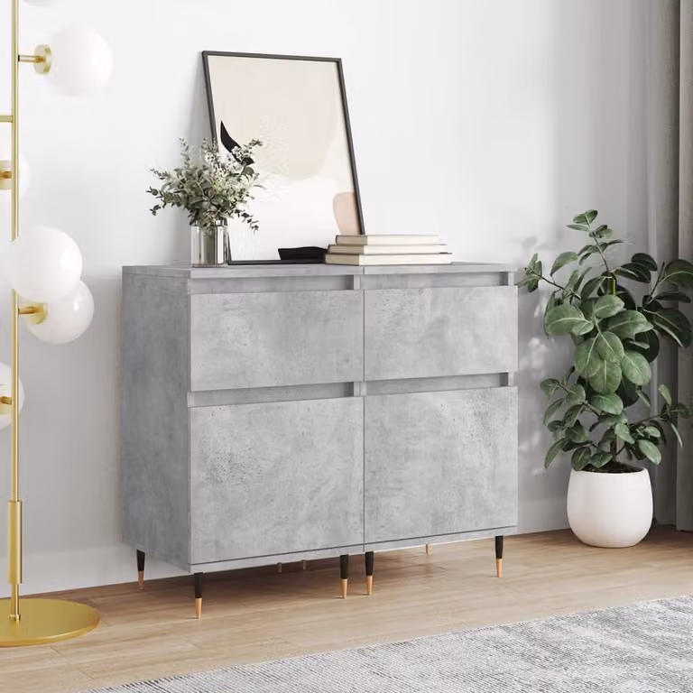 Set di 2 credenze moderne vidaXL in legno multistrato e metallo, colore grigio cemento, L 40 cm x P 35 cm x H 70 cm