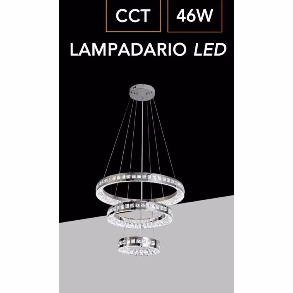 Lampadario a sospensione LED Trade Shop con 3 anelli decorati in cristallo e acrilico, colore argento, 46W CCT – 2