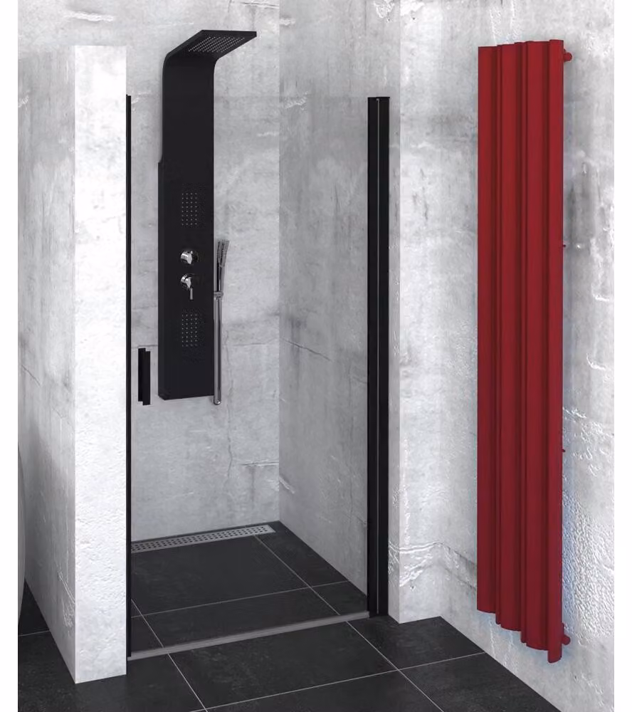 Polysan Zoom Line - Porta per doccia nera 900 mm, vetro trasparente ZL1290B